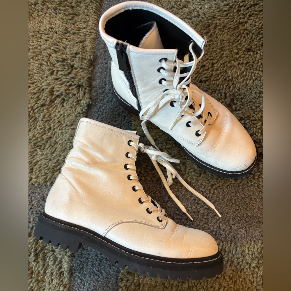 Thursday Boot Company white leather combat boots 8.5